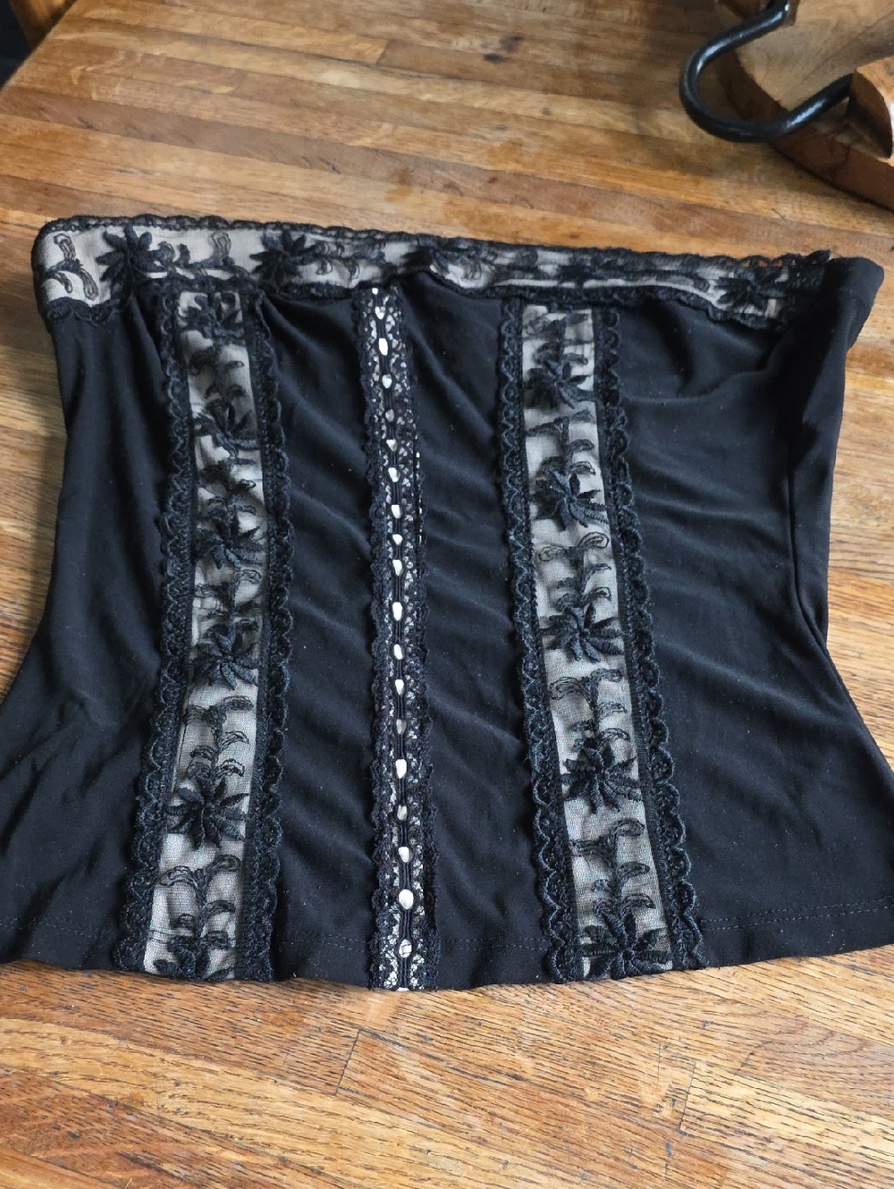 Vtg Black Lace Corset Top Twenty one Sz Large Stretch Sleeveless Tube Top